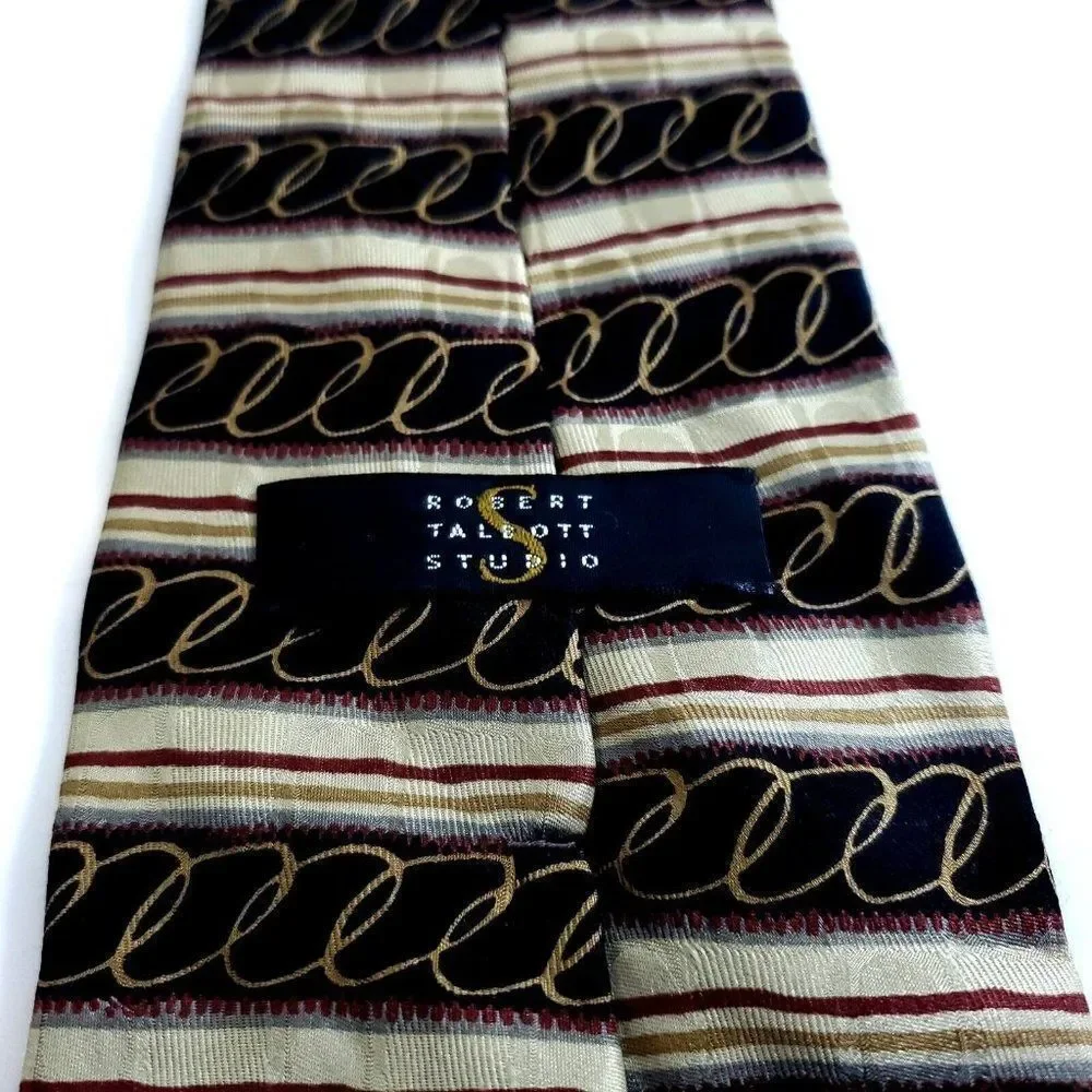 Robert Talbott Studio Brown Tan‎ Abstract Print Wide Silk Tie